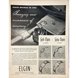 ELGIN Watches "Choice of Distinguished American Families" Vtg Print Ad 1940-41